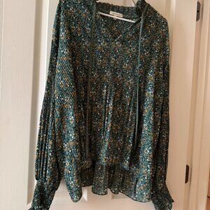 Max Studio Green Floral Smocked Boho Blouse